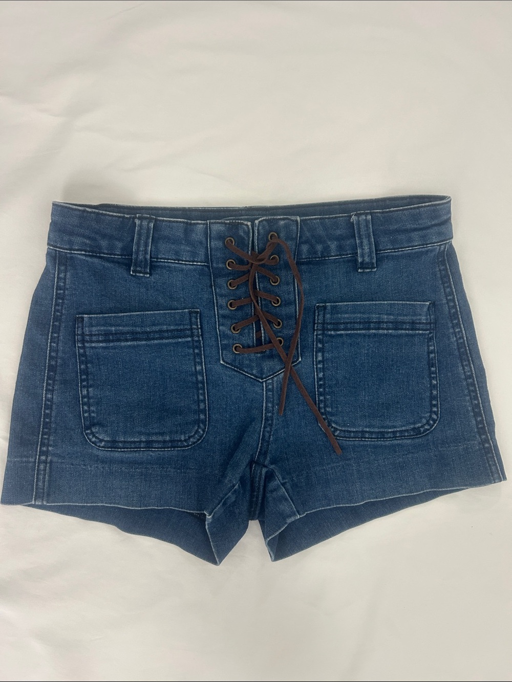 Vintage Y2K Boho Lace Up Front Denim Shorts